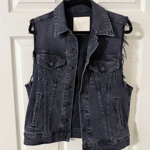 MOTHER Washed Black Denim Vest with Branded Button
